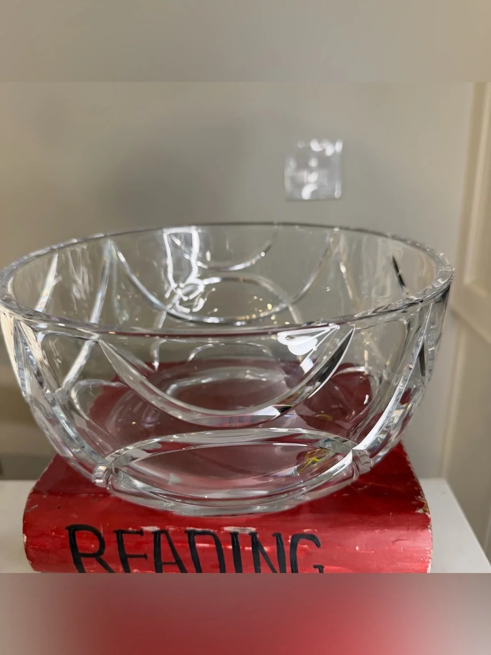 RLL Ralph Lauren Clear lead Glass serving Bowl with geometric shapes Large